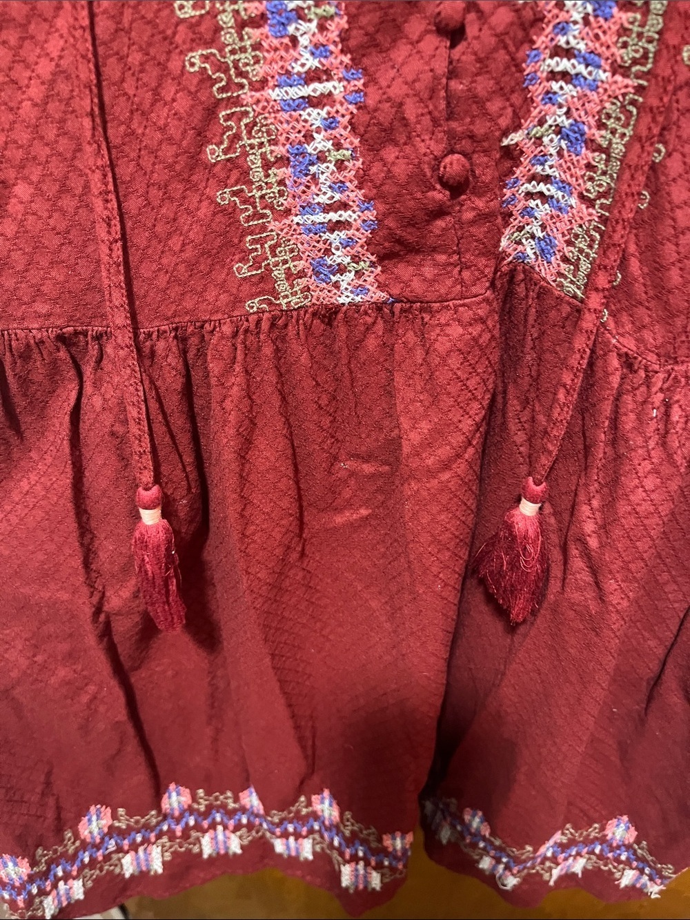 Knox Rose Deep Wine Embroidered Peasant Dress - Picture 4 of 6